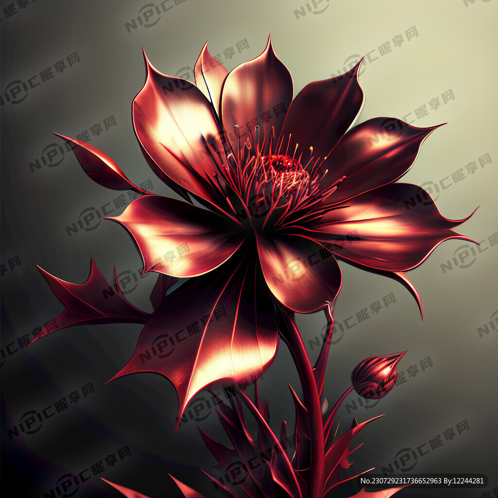 金属 花 红色 绽放