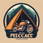 请生成一个摩托车露营的标志图形，里面需要有摩托车与帐篷的元素，扁平化的风格