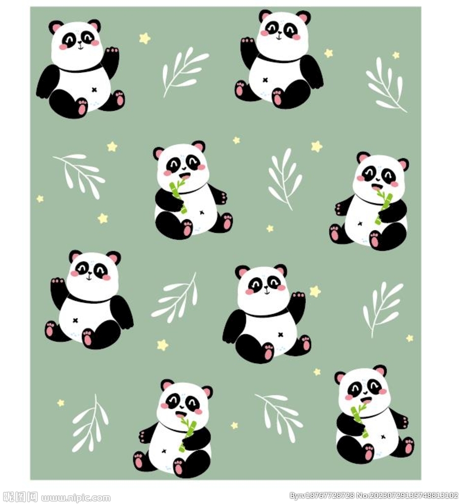 可爱熊猫竹子无缝背景