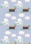 小象云朵树桩卡通