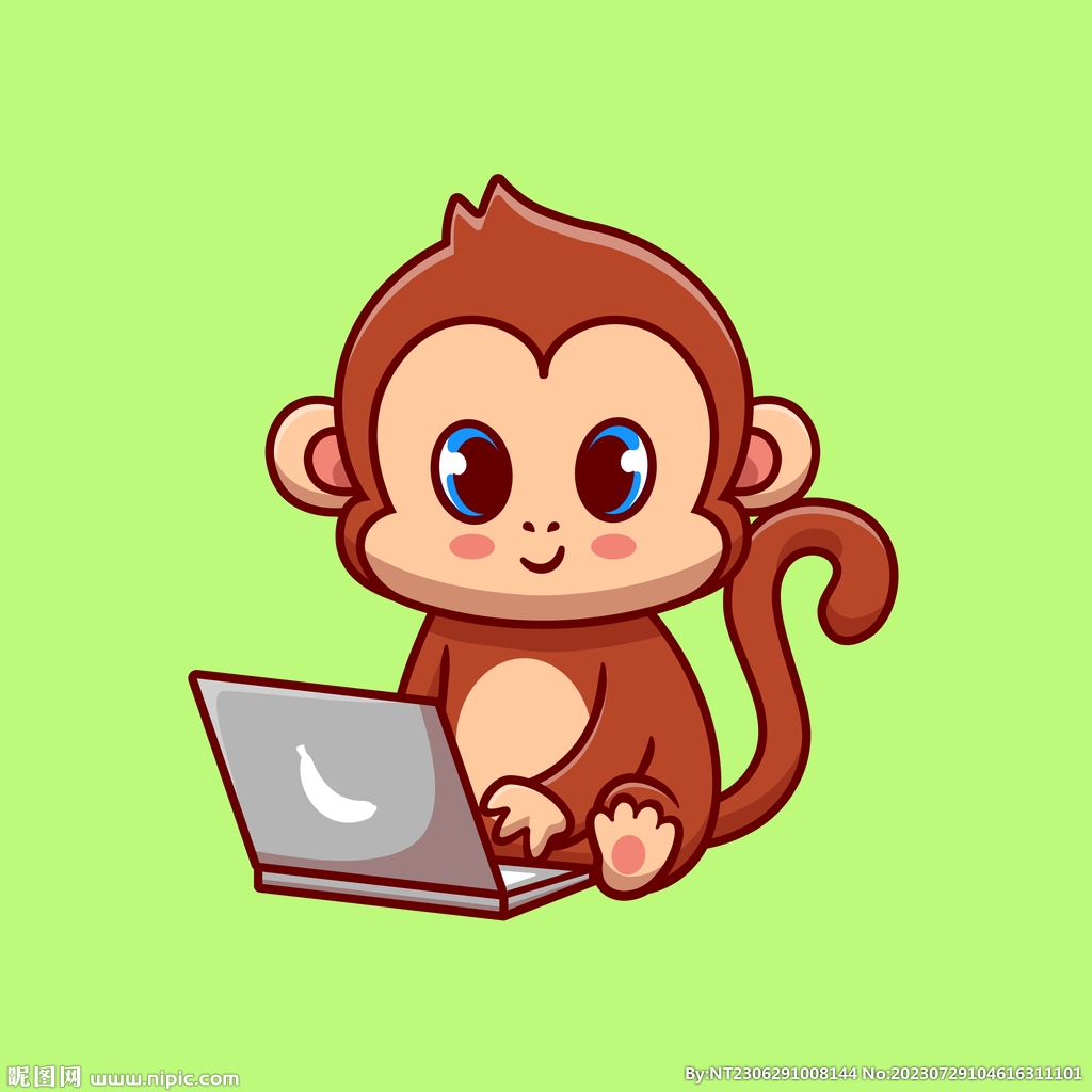 可爱卡通猴子玩电脑