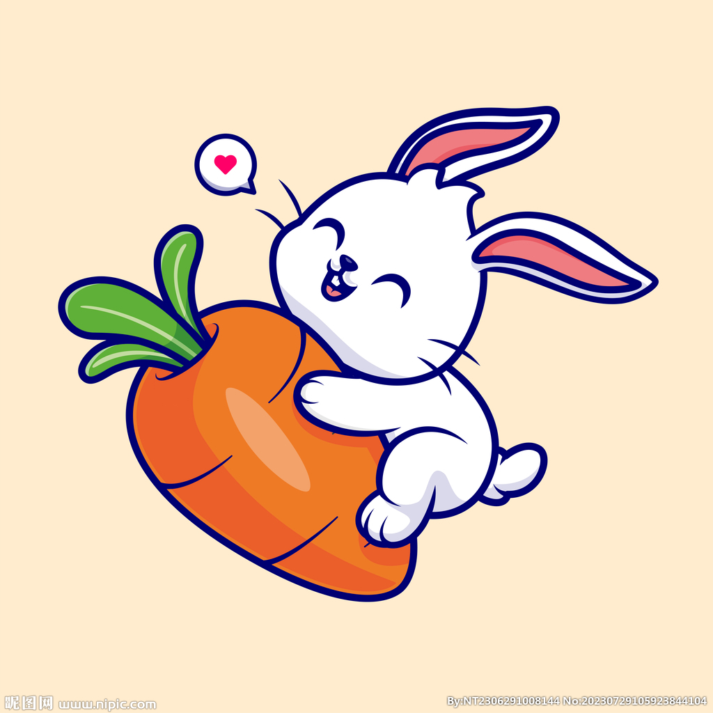 卡通手绘水果之小白兔爱吃胡萝卜插画图片-千库网
