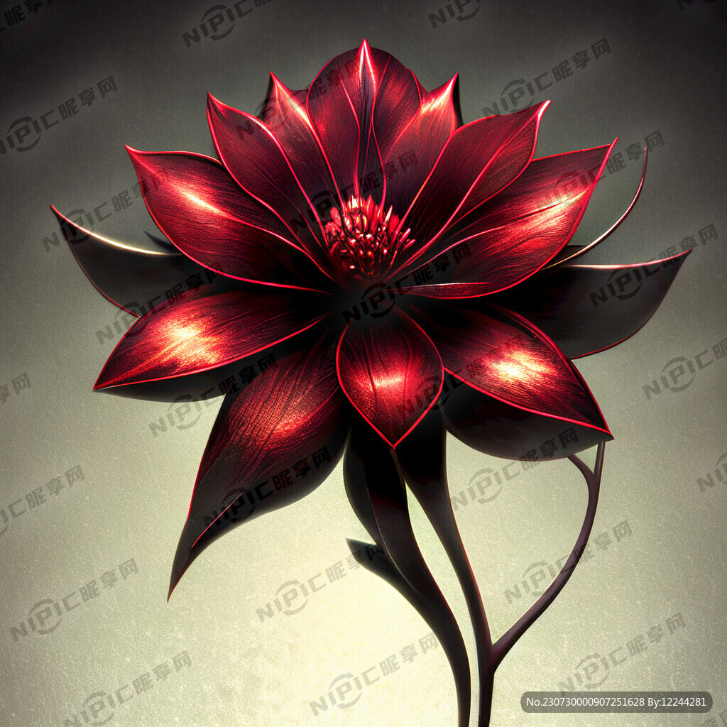 金属质感 花朵 红色 绽放