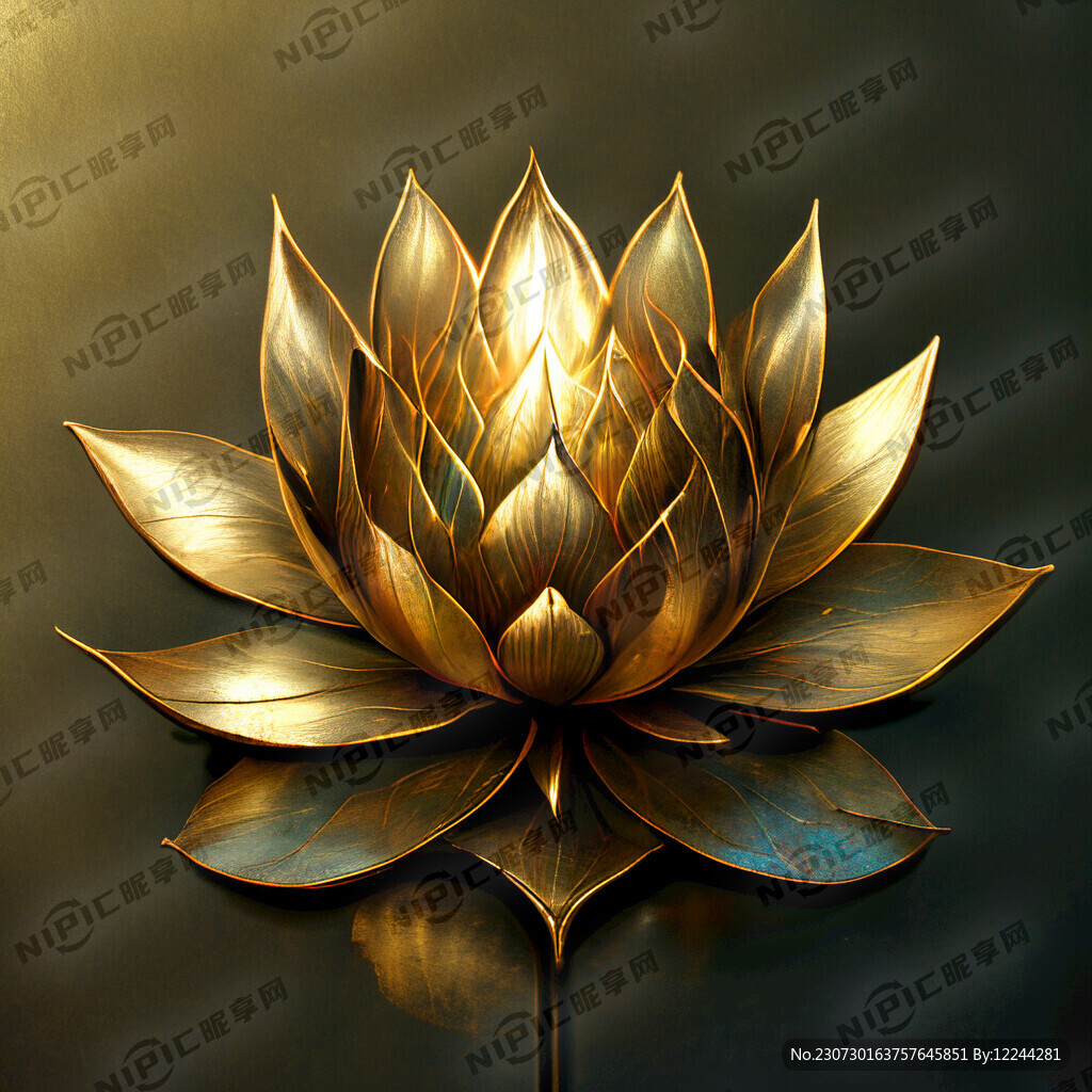 金属质感 荷花 暗金色 绽放