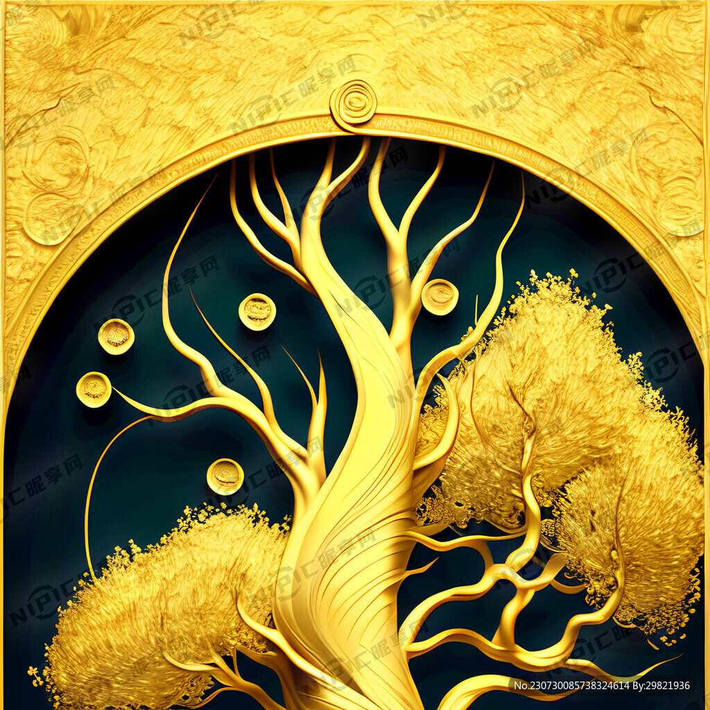 抽象发财树金黄色竖版