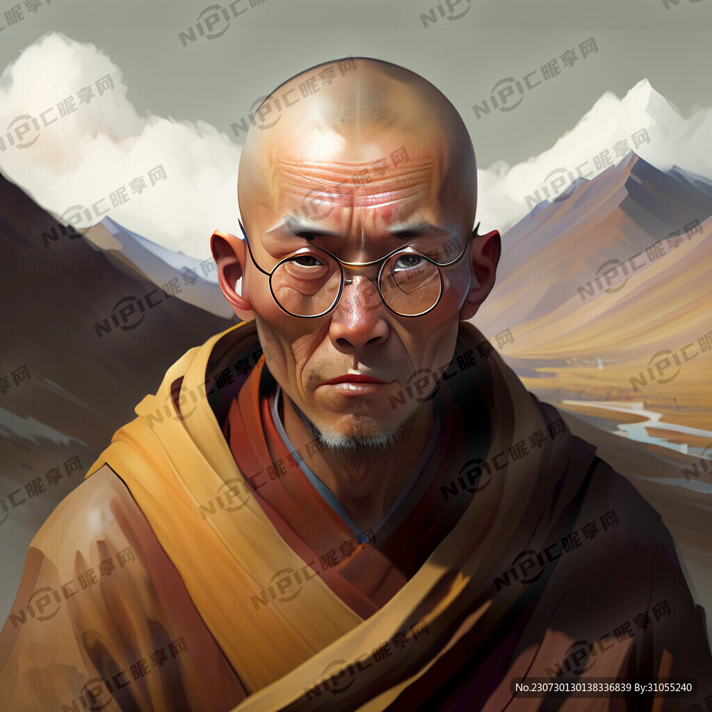 西藏僧人浓眉戴眼镜