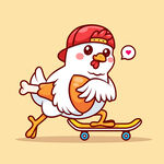卡通小鸡玩滑板
