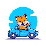 蓝色卡通Q版小猫开汽车