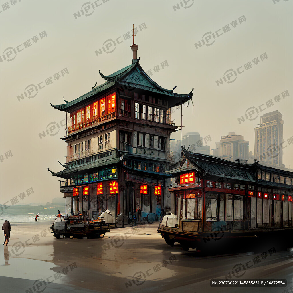 老上海外滩街道 做旧风格