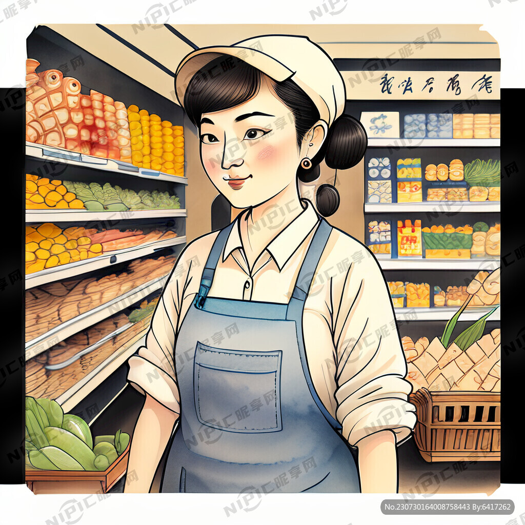 AI创作图中国超市员工卡通形象 平面卡通人物nipic.com-昵图网