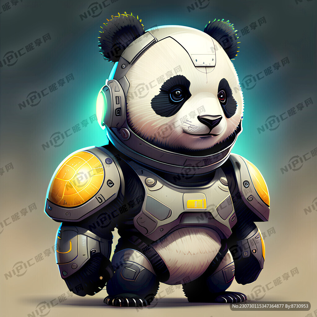 头顶雷达穿盔甲的熊猫正面全身卡