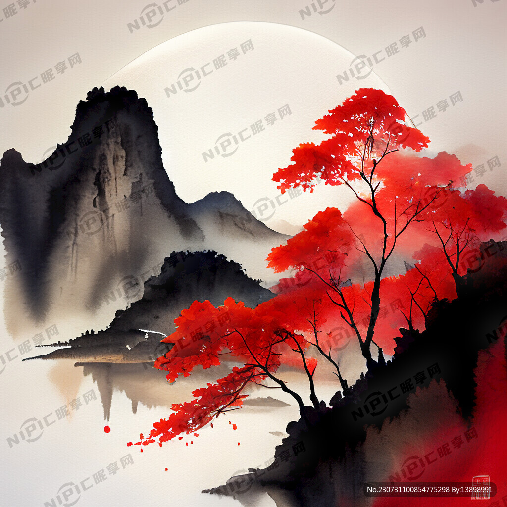 中秋节 中国风 红色背景 月亮