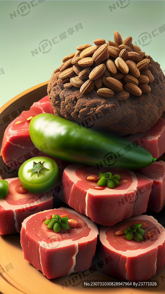 牛肉粒堆成小山 遍地坚果