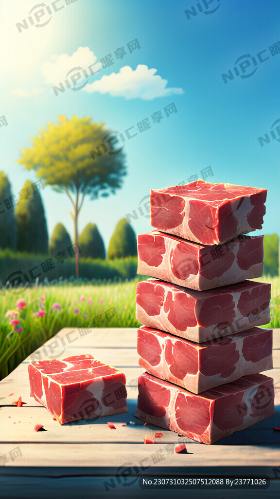 小牛肉块堆在一起 放在木板上