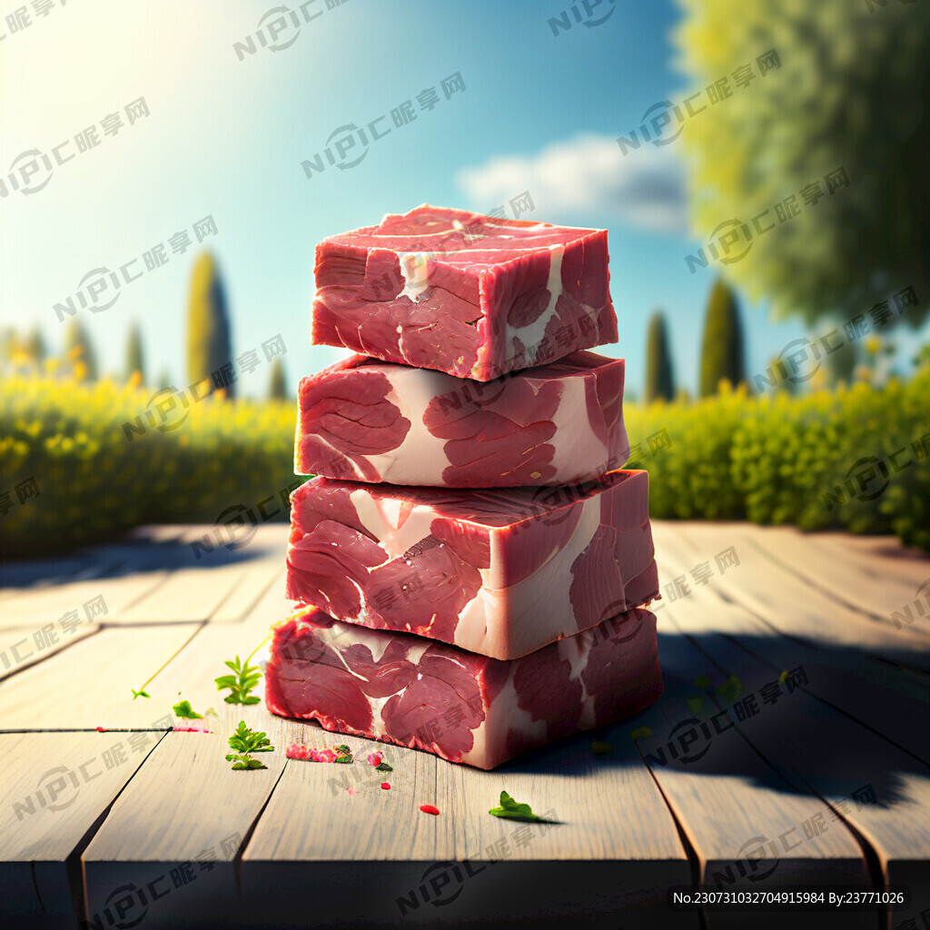 小小的牛肉块堆在一起
