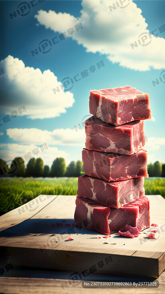 小小的牛肉块堆在一起