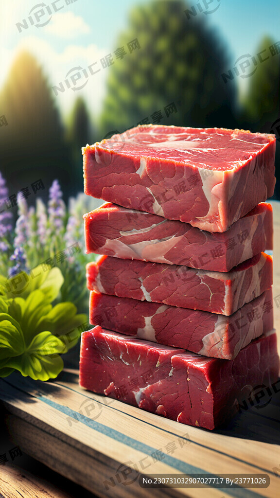 小小的牛肉块堆在一起