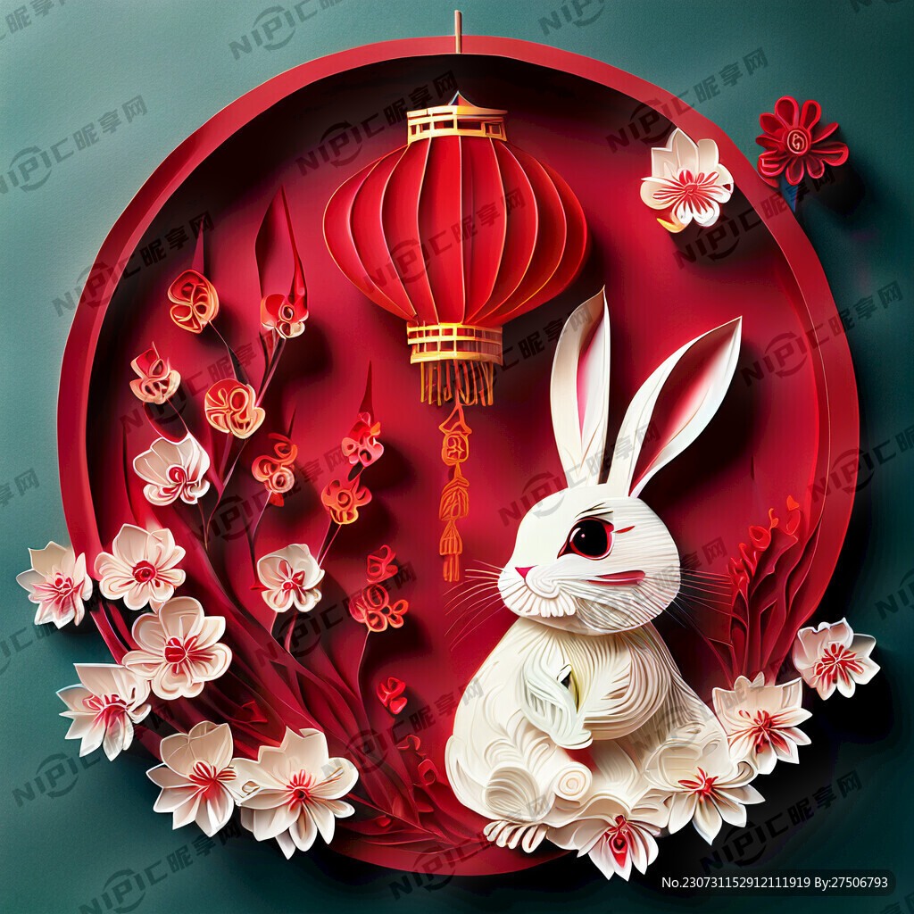 衍纸艺术 春节 可爱兔子 红梅