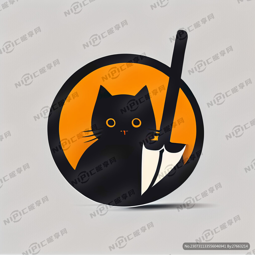 猫与铲子的结合抽象图形 标志