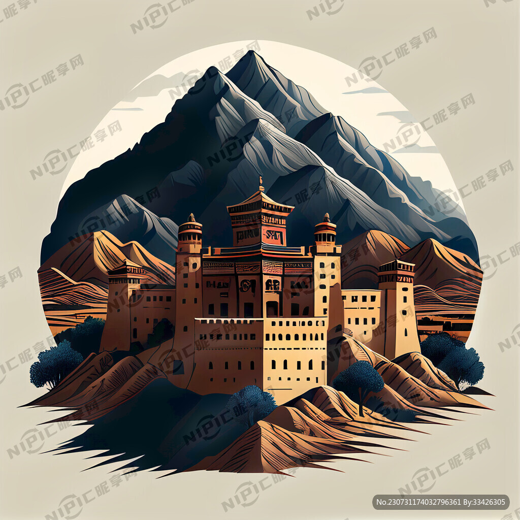 日喀则宗山古堡矢量图