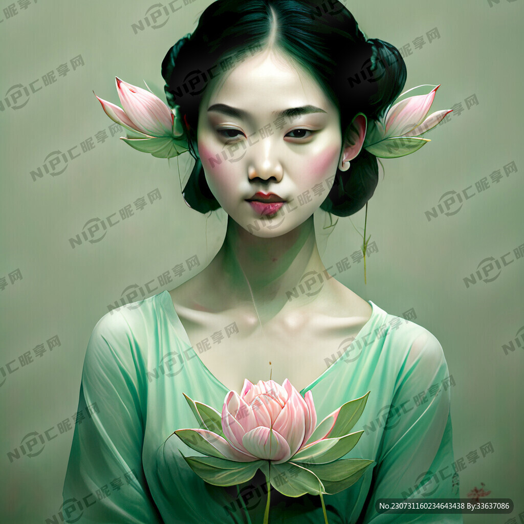出淤泥而不染夏日荷花薄图美女