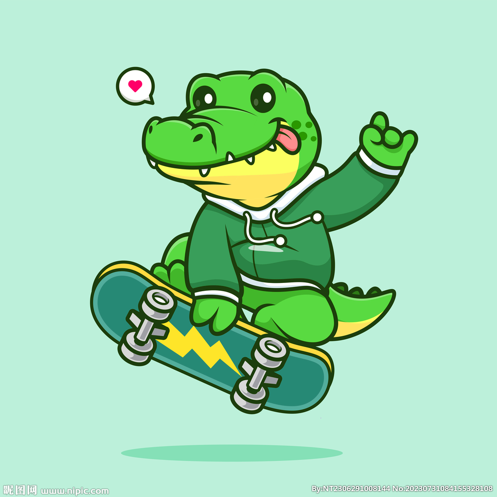 可爱卡通鳄鱼玩滑板