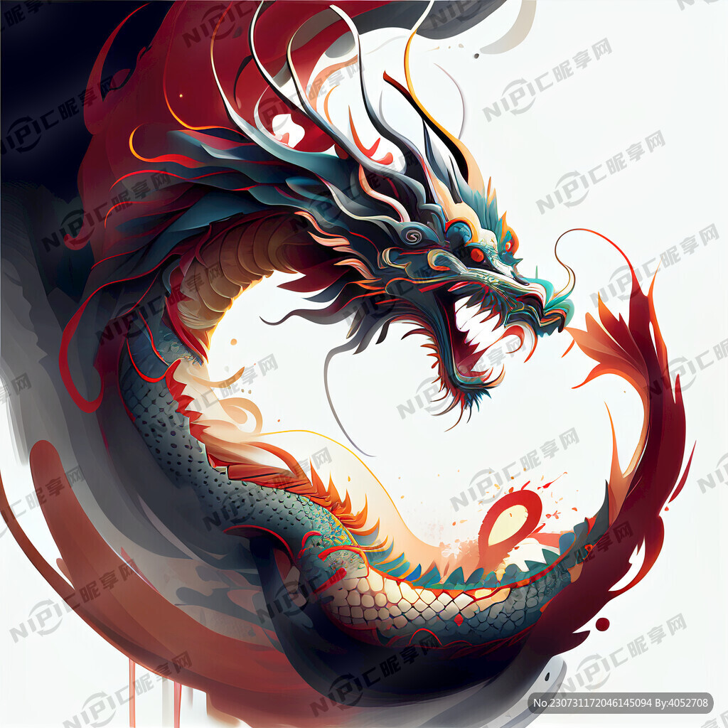 中国龙 抽象派 白背景