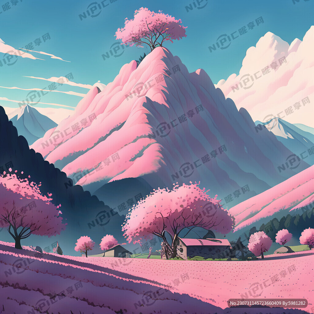 漫山遍野粉色桃子丰收