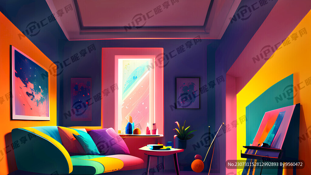 AI创作图艺术空间 室内 色彩斑澜nipic.com-昵图网