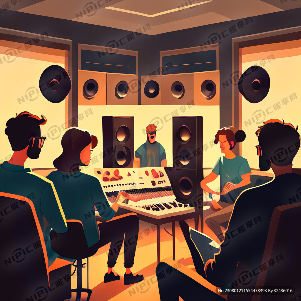 一群人在录音棚录音的场景
