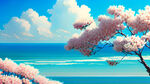 春天，蔚蓝的天空，面朝大海，春暖花开，画面整体明亮温暖