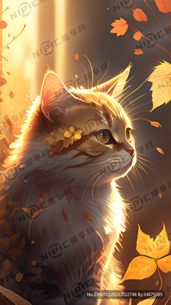 秋天温暖阳光植物猫