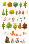 秋天树木树叶小动物元素