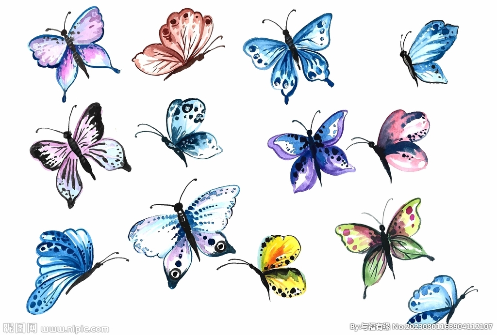 彩色手绘飞舞蝴蝶元素