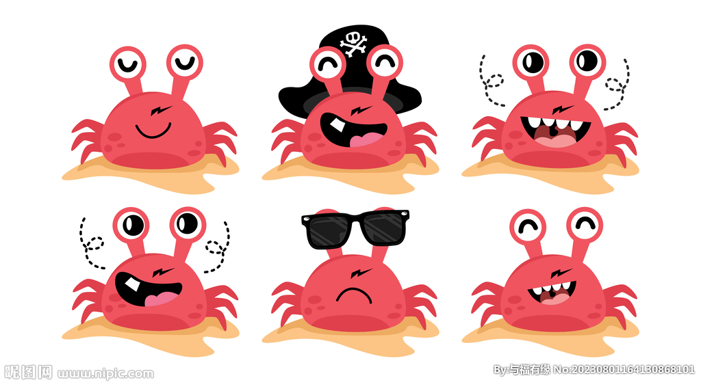 可爱手绘螃蟹卡通元素