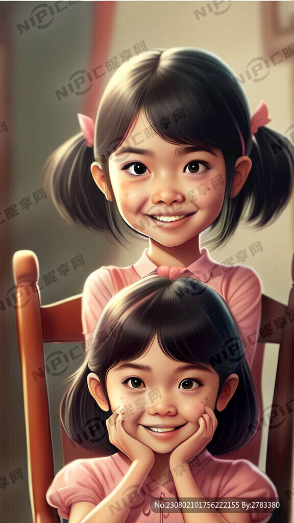 卡通 女孩 可爱 正面 亚洲