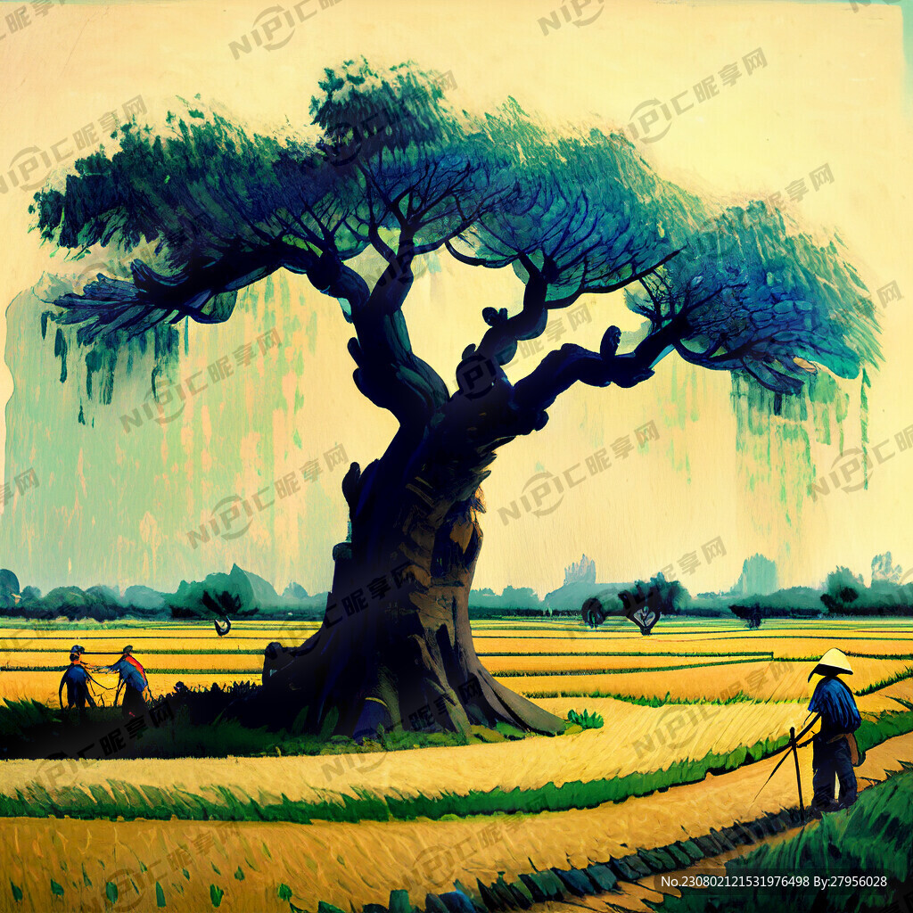 农民树下画风景