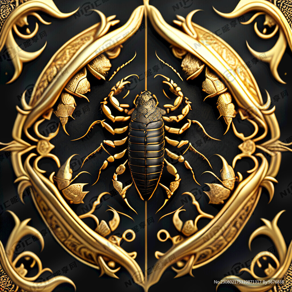蝎子摆尾欧式花纹金色蝎子欧式花