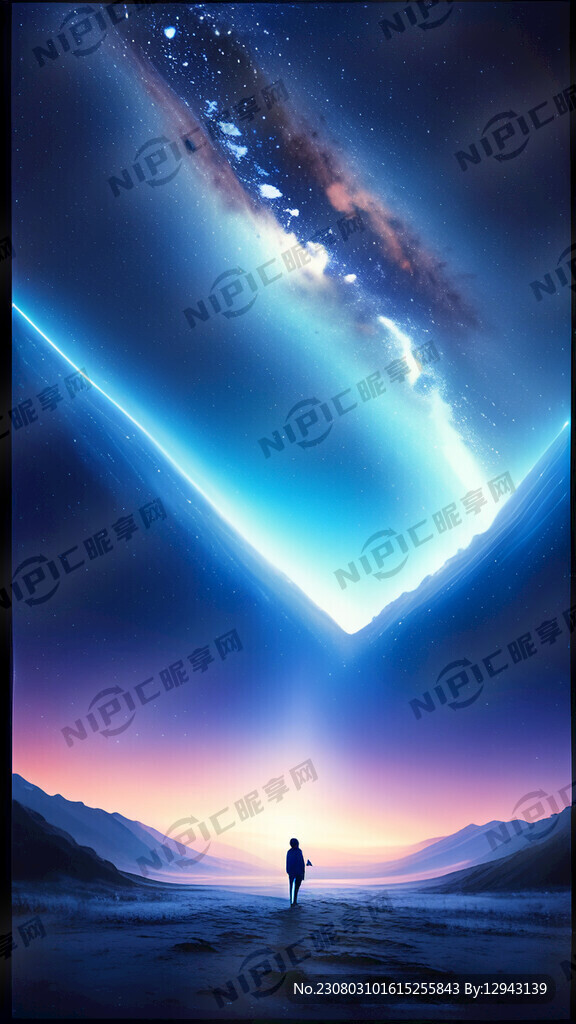 银河旅行家背靠星空正面指向远方