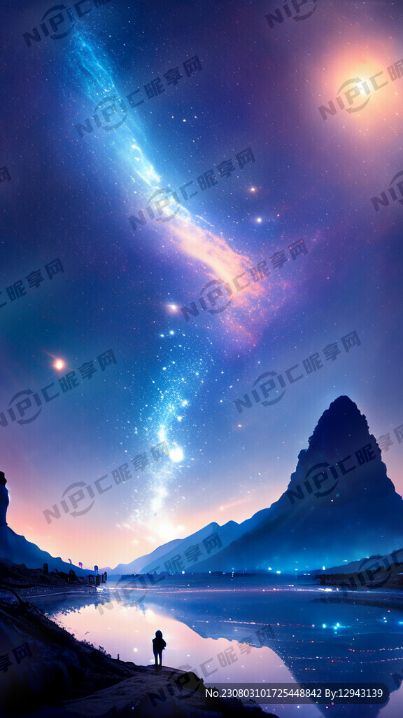 银河旅行家背靠星空正面指向远方