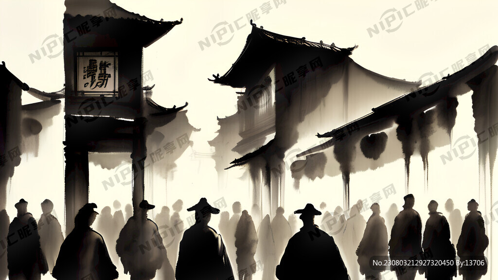 街上水墨人群色块人