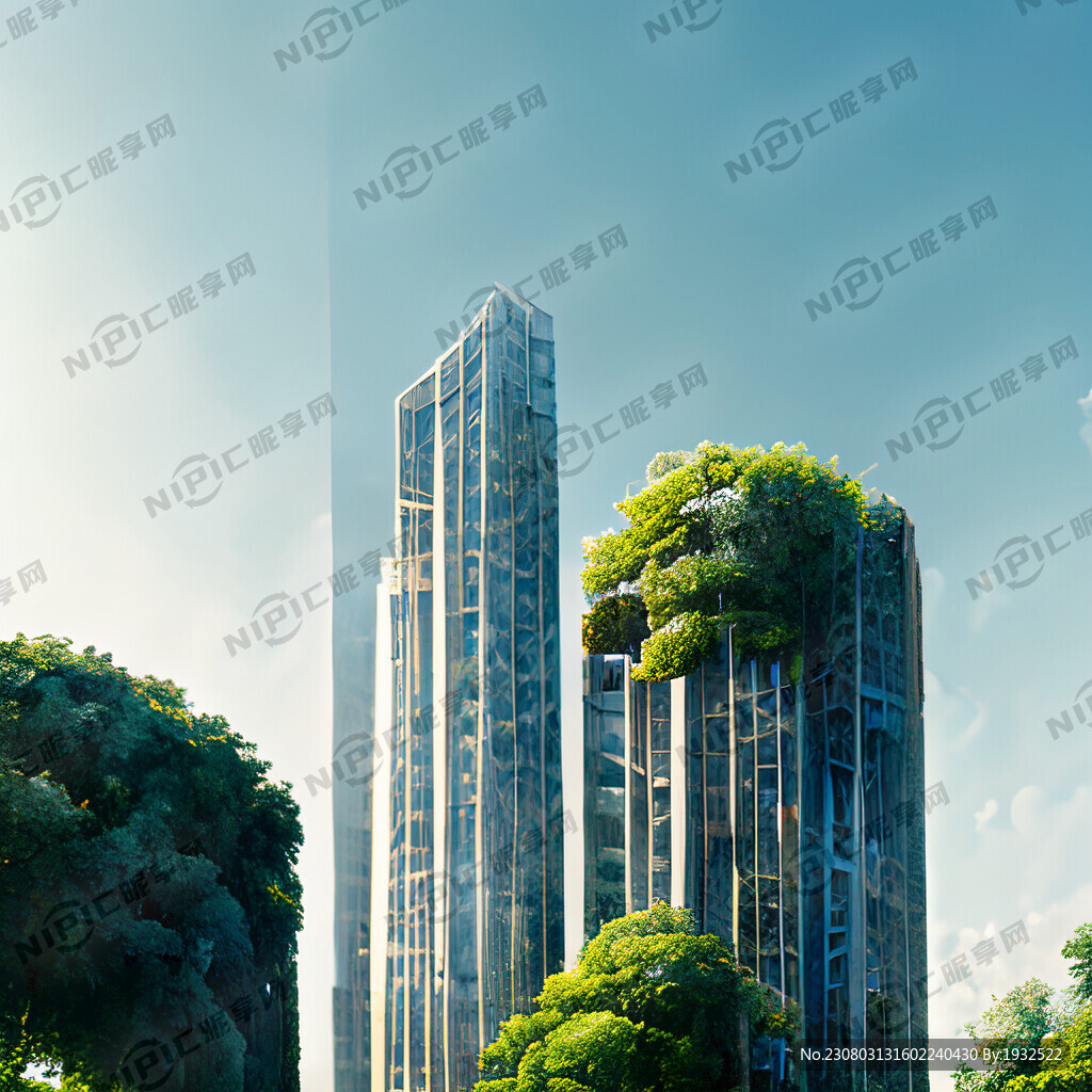 高楼大厦 晴空万里 树木绿化