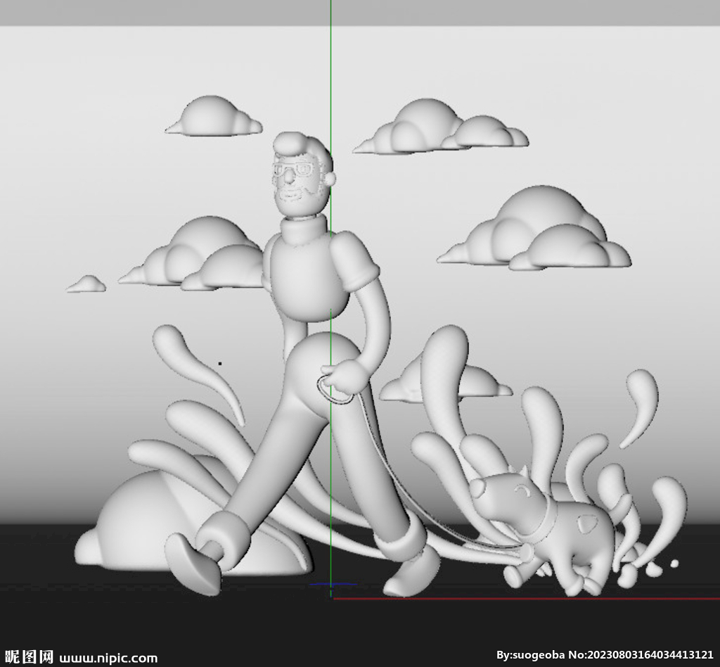  C4D模型 遛狗