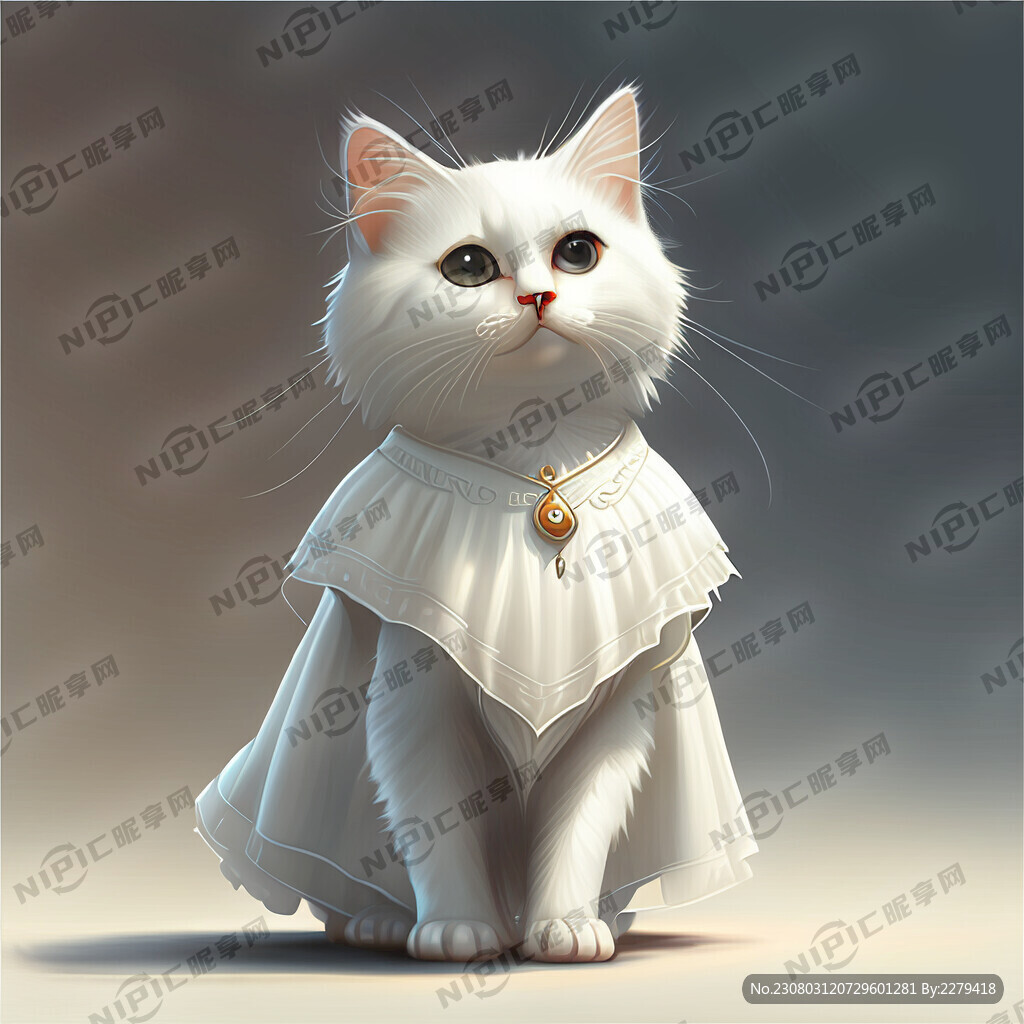 可爱白色猫咪个性站立白色礼服