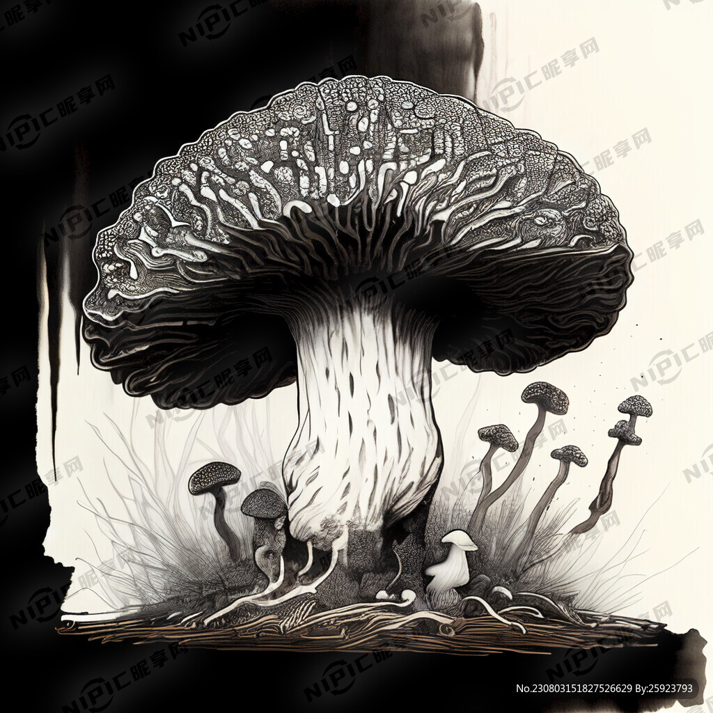 羊肚菌 实物白描稿