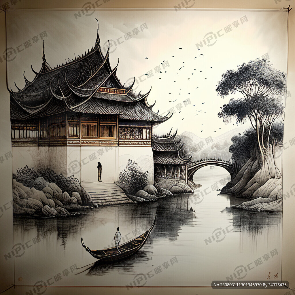 傣簇风情 手绘线稿