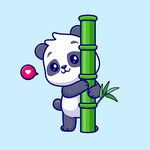 卡通大熊猫吃竹子