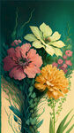藤曼花卉和绿植，明亮插画