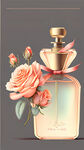明艳的玫瑰花，香水瓶标签