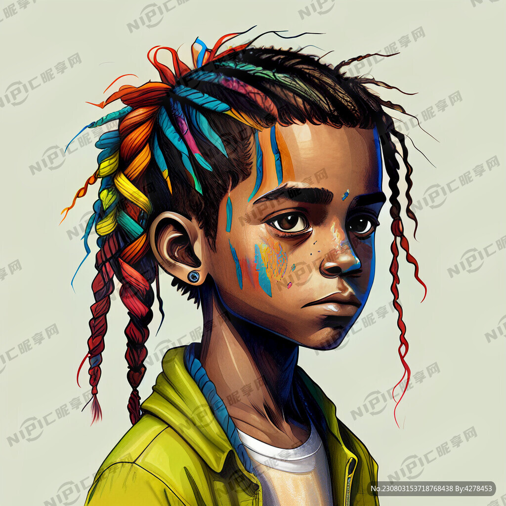 彩色巴西辫手绘版男孩